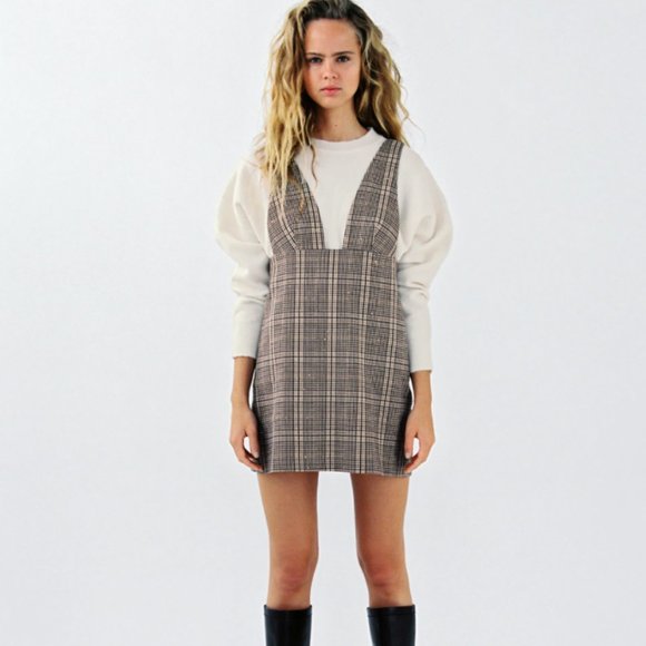 Zara Plaid Pinafore Mini Dress M - Picture 1 of 4
